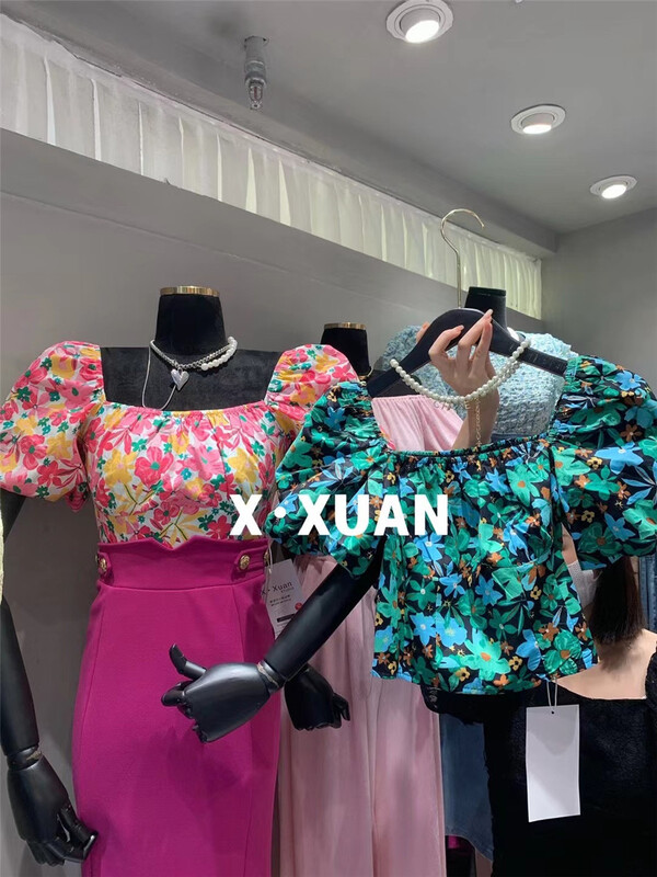 [x.xan] Korean style bubble sleeve printed chiffon shirt 2319\pcz