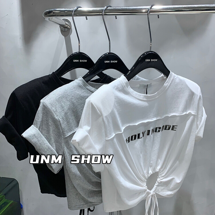 [unm-show] round neck versatile letter short sleeve T-shirt 6263\wtt