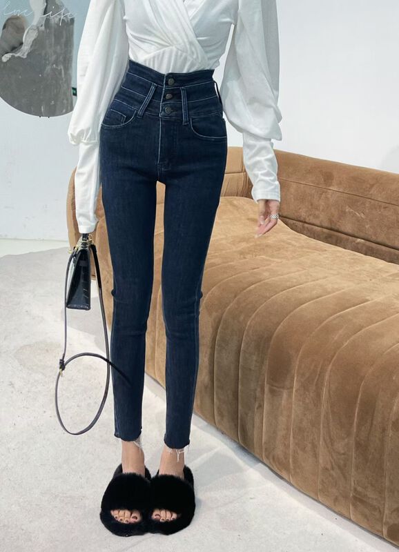 New year in early spring! [x2 Vance feather] Korean high waist and small foot slim fitting jeans 1985\wtt