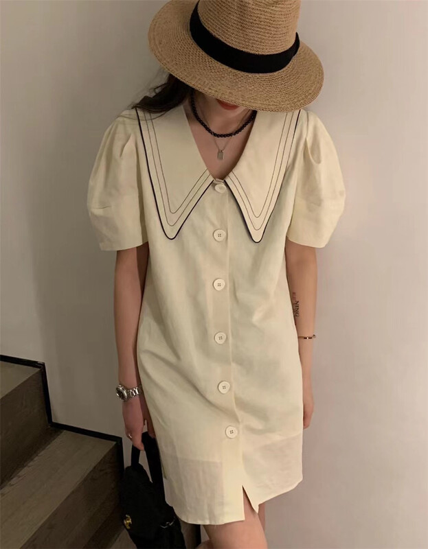 [Naikan Nik] single breasted color matching comfortable dress 9708\hyy