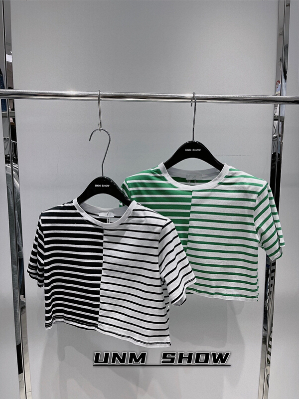[unm-show] stripe color matching versatile fashion short sleeve T-shirt 6172\wtt