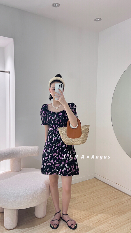 Original price 66.55! [Lina] retro western style printed one neck dress 0179\hjy