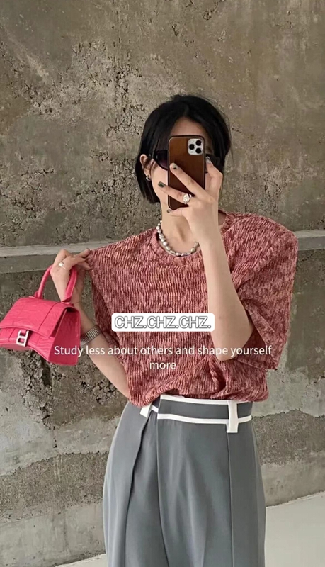 [c.h.z] simple casual shoulder pad minority design Short Sleeve T-shirt 90795\wtt