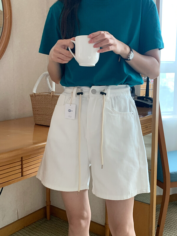 [meet me] Korean casual elastic waist denim shorts 61309\ll