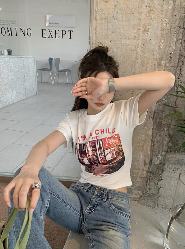 [blue show] printed Korean Pullover short sleeve T-shirt 7003\lsw