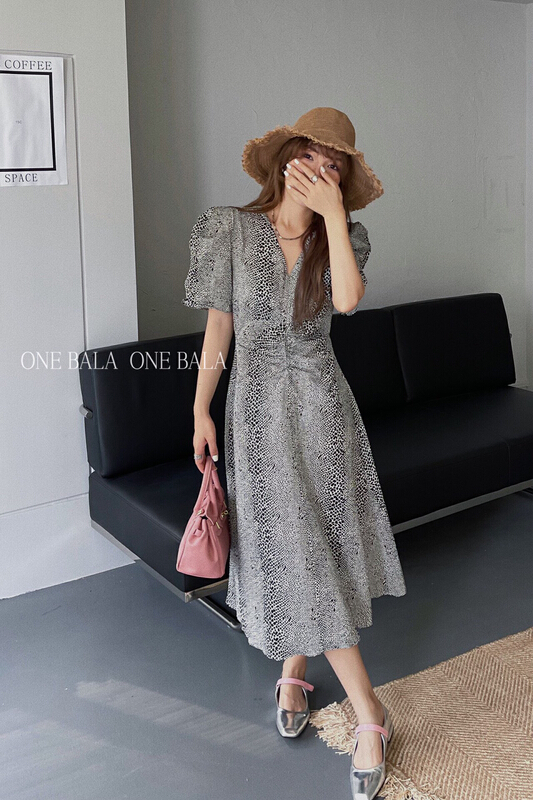 [one Bala] leopard print temperament waist dress 920\hjy