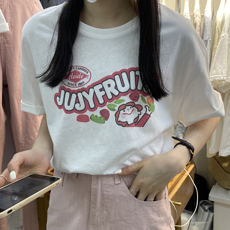 [Li Bai] Korean lettered printed loose short sleeve T-shirt 2613-3\ll
