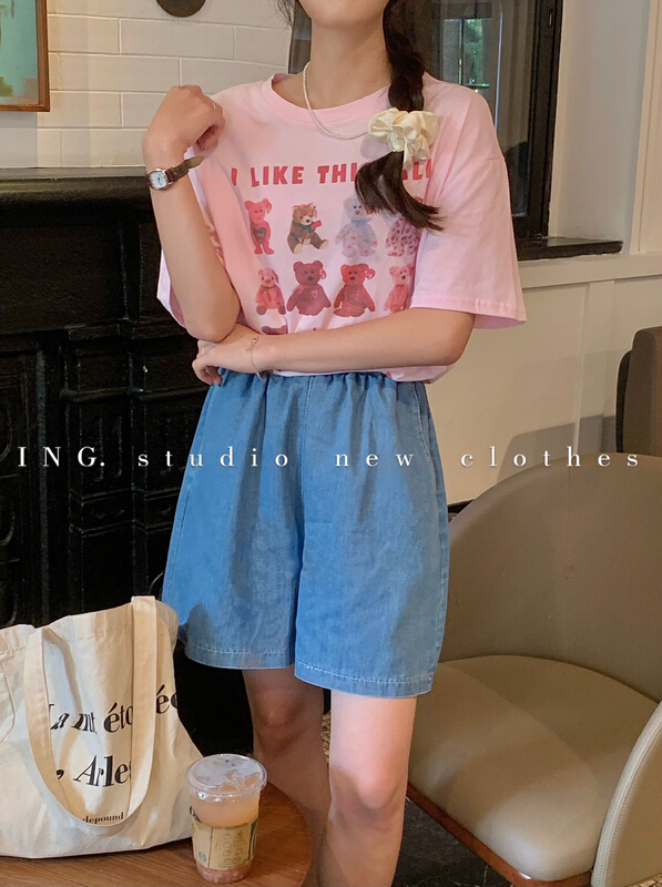[ing] Korean loose bear short sleeve T-shirt ing7758