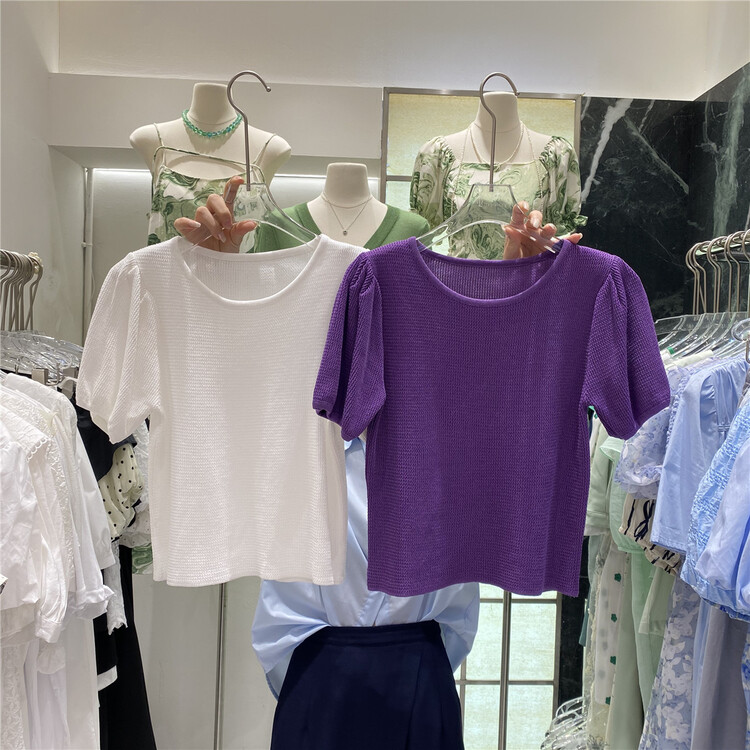[OP one piece] Vintage bubble sleeve round neck T-shirt 8012\hjy