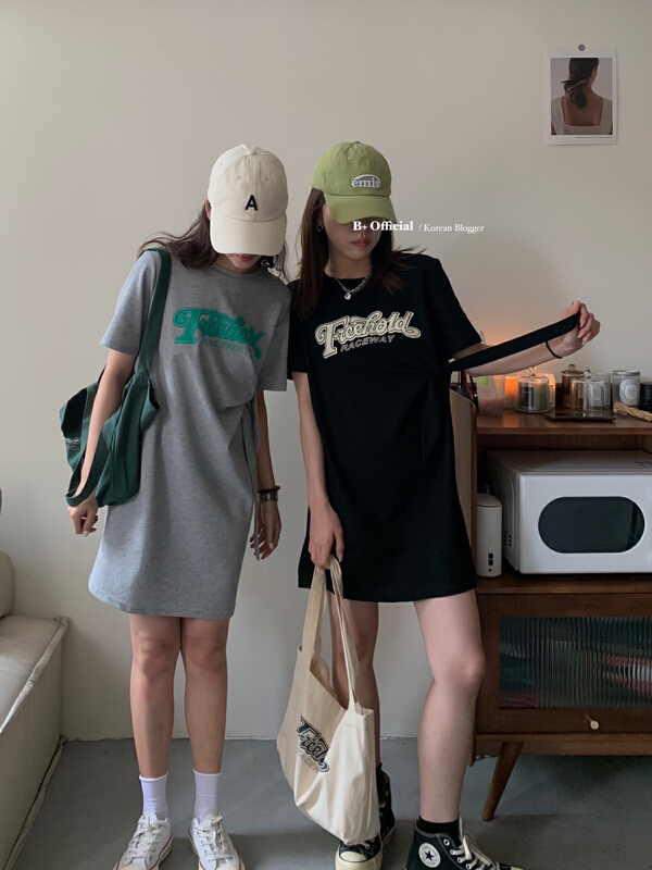 [B plus] casual lazy slim English letter dress (with bag) 22-9501-2\hbx