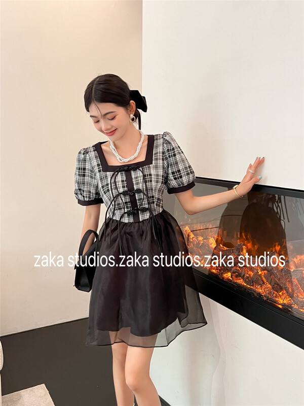 [Zaka] bubble sleeve lady square neck dress (only skirts) 58321\ll