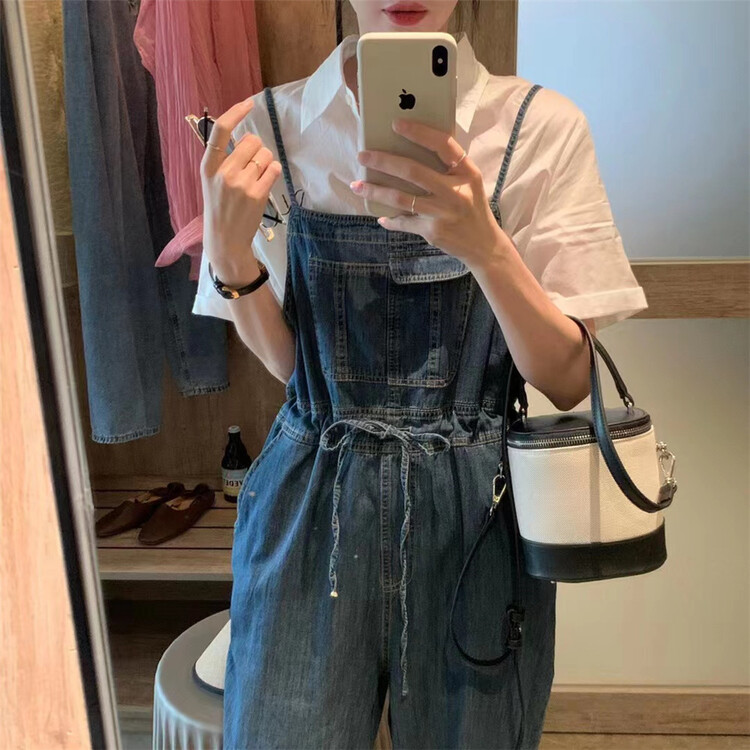 [h2-studio] Korean casual Wide Leg Denim suspender ys2-969\hbx