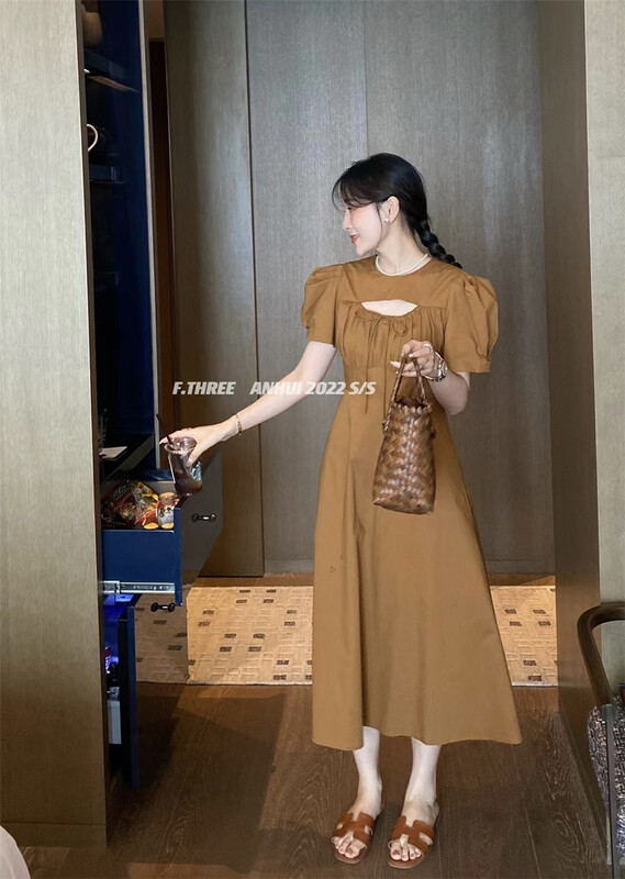[f.three] court sleeve temperament hollow waist dress 95233\xj