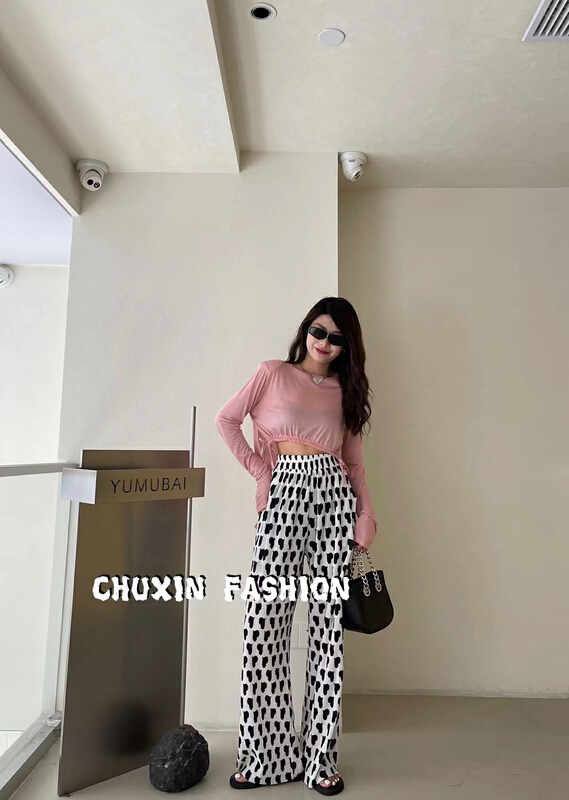 [c.x Chuxin] love high waist straight tube versatile floor dragging casual pants 6155\wtt