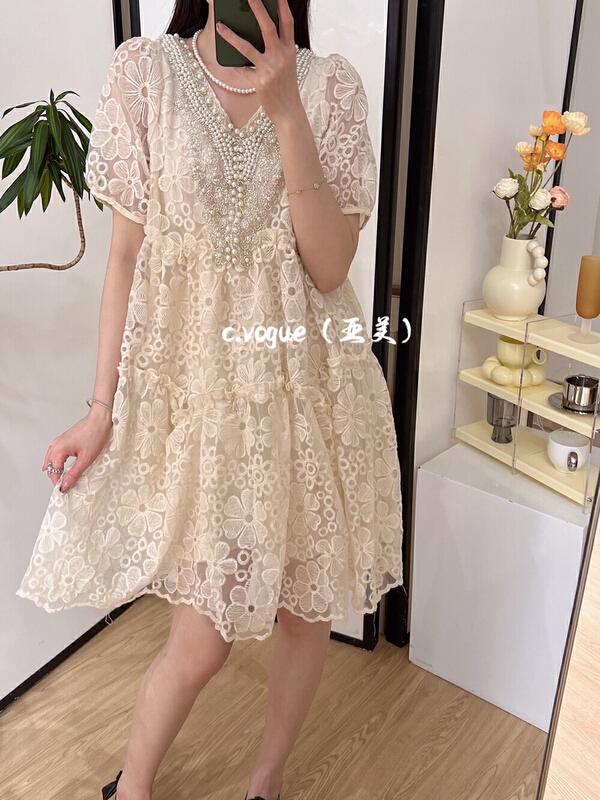 [c.vogue] gentle niche heavy industry pearl embroidery dress 3880\pcz