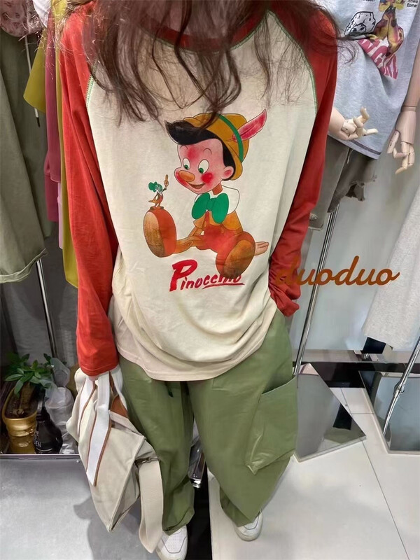 [new time /l&y home] Korean loose contrast long sleeve T-shirt 3135\xyy
