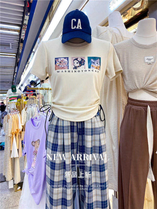 [jj.com] round neck printed drawstring tie short sleeve T-shirt 8815\lsw