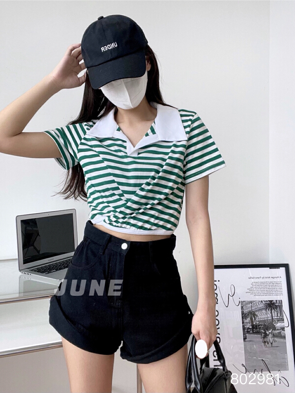 [June] stripe loose fashion short sleeve T-shirt 802981\xyy