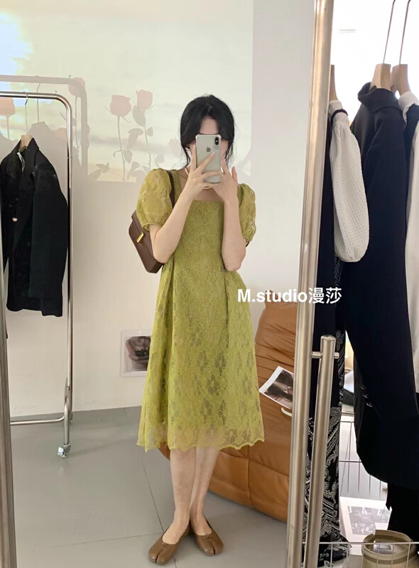 [MSTUDIO MANSA] lace jacquard design sweet strap waist dress 090\ll