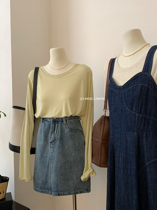 [Imiss] simple casual lazy round neck thin long sleeve T-shirt cx3327\lsw