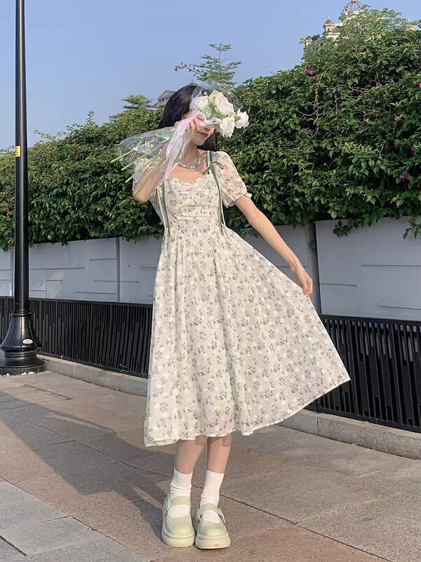 [Kiki studio] jacquard small fresh floral dress 6084\hjy