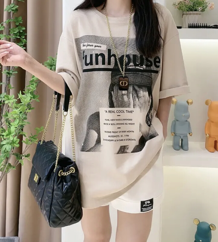 [miss Xixi] European cargo large board letter printed BF style short sleeve T-shirt 1528\l