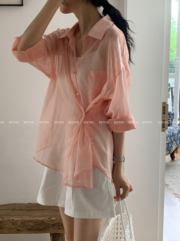 [Kittin] Korean Tencel stripe sun shirt 8550