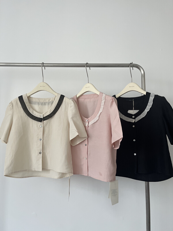 [RS] contrast round neck versatile shirt rs2232\xyy