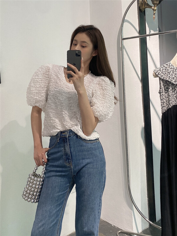 [modern 197] bubble sleeve simple and versatile shirt ys1-5615\gyj