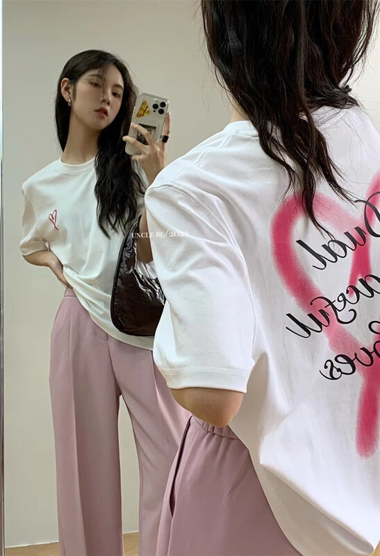 [UNC be] Unisex simple chest love printed short sleeve T-shirt 2107\xyy