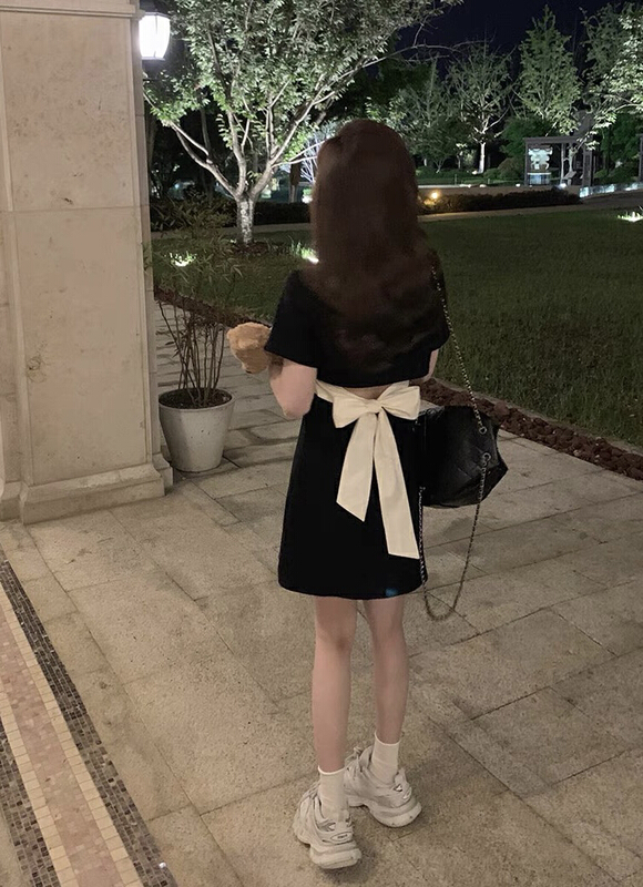 [JH] net red contrast back hollow tie dress 41959\pcz