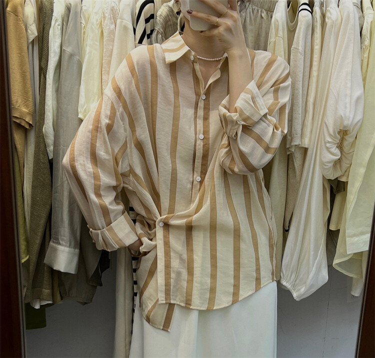 [h-xl] stripe single breasted comfortable shirt 3618\ll