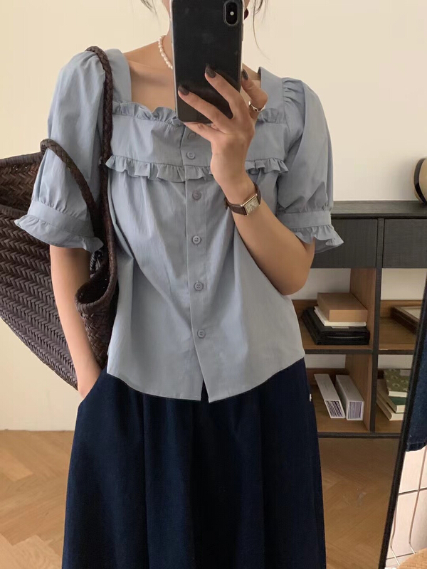 [tototellme] Korean version fungus side single breasted shirt 20587\hbx