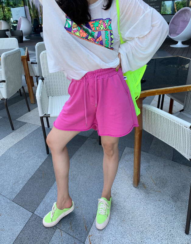 【N】 Elastic waist button drawcord versatile casual shorts 0978\wtt
