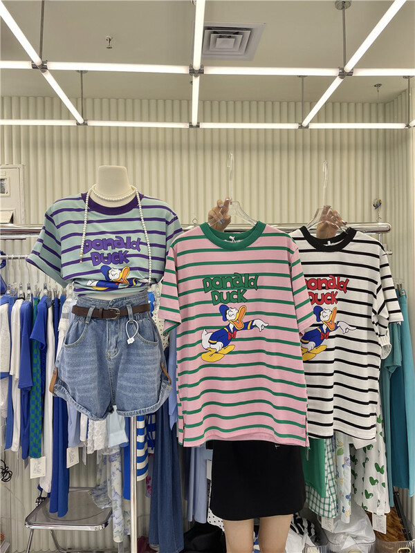 [HS Korea custom] stripe cartoon printed short sleeve T-shirt 69233\hjy