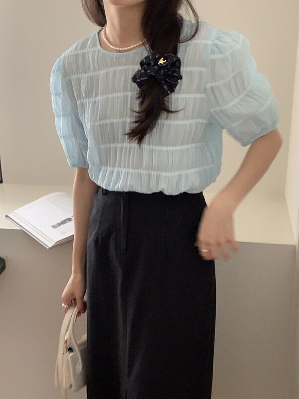 [Gabrielle] simple pleated shirt b2325\zxl