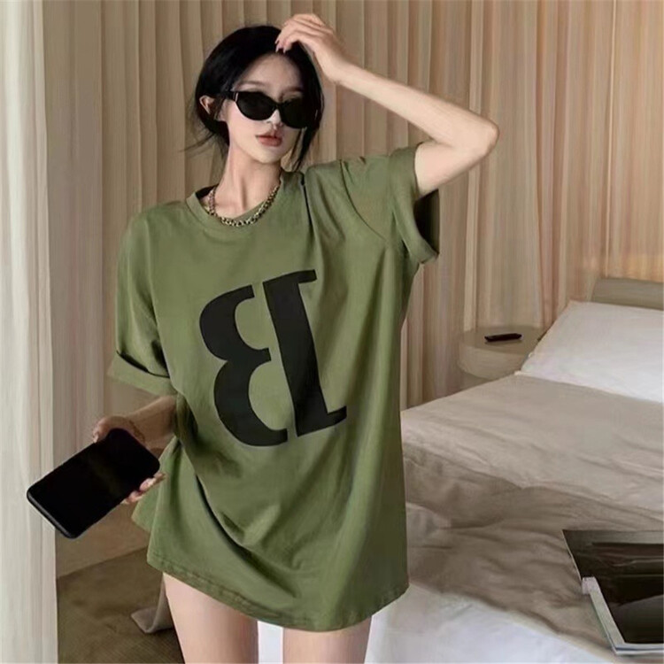 [Hello] round neck niche minimalist printed loose short sleeve T-shirt 8926\wtt