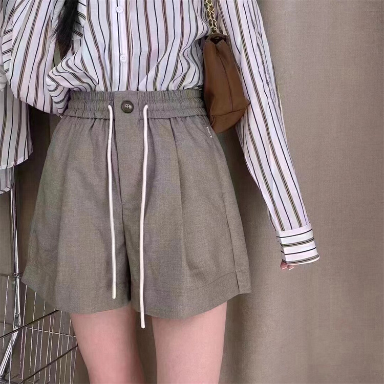 [Tiantian home] simple lace up elastic waist versatile casual shorts 980\zjy