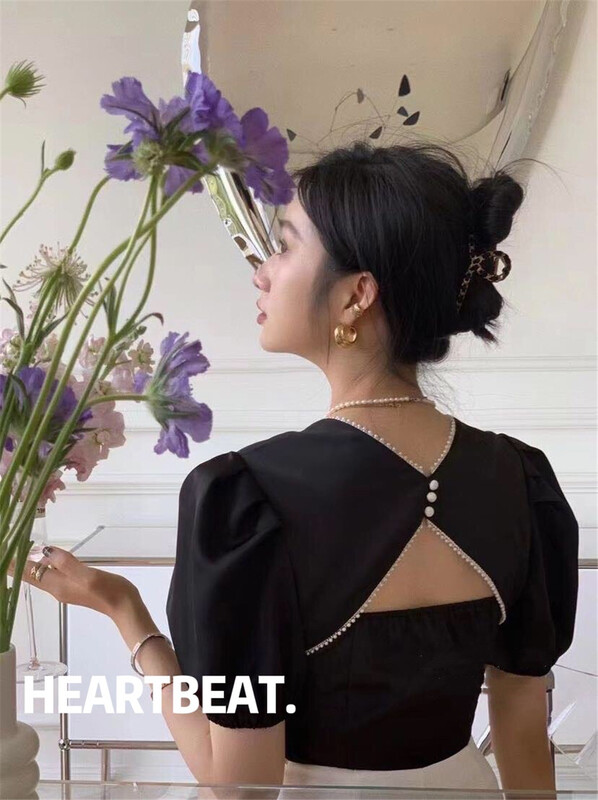 [hearteat] French retro back hollowed out shirt (without necklace) 519\zjy