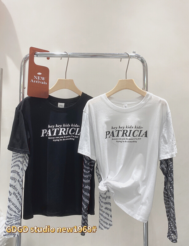 [gdgd] simple casual letter stitching screen short sleeve T-shirt 1968\wtt
