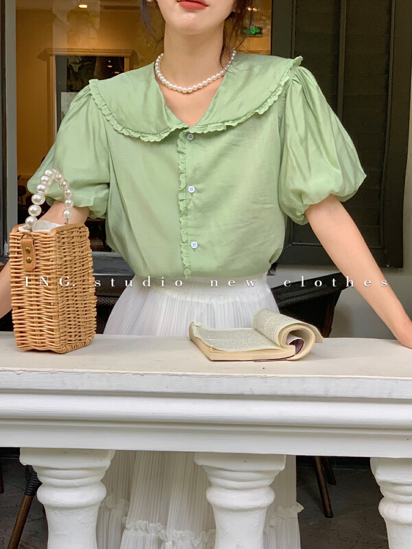 [ing] French Style Bubble Sleeve lace collar shirt ing-7826