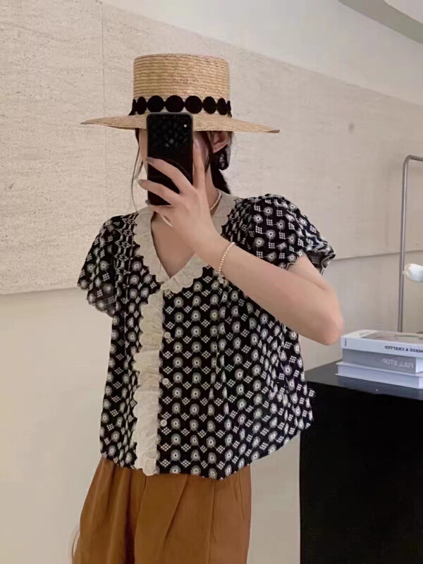 [tototellme] Vintage contrast Embroidery Shirt 20592\hbx
