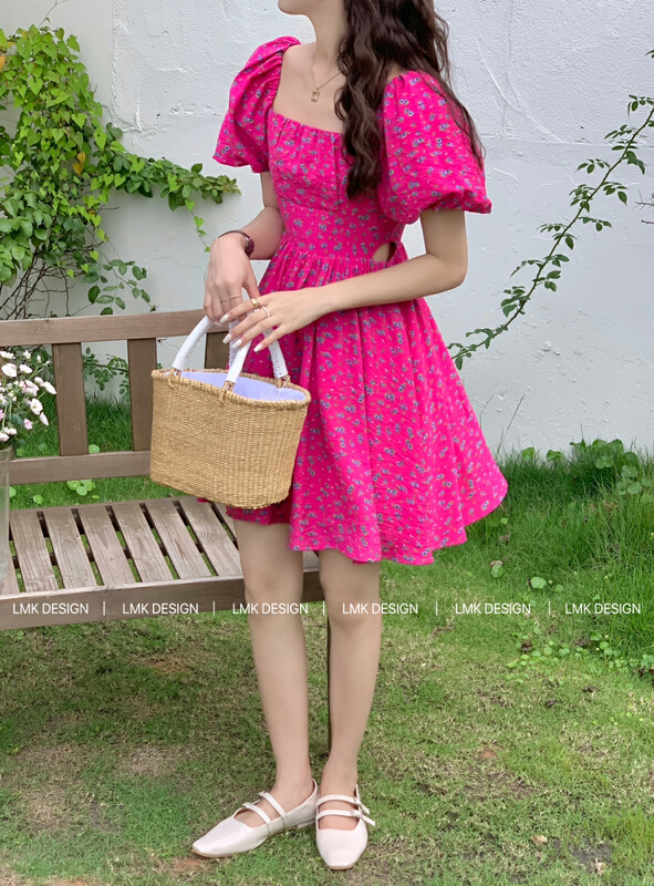 [LMK] square neck floral thin dress 2219\hjy