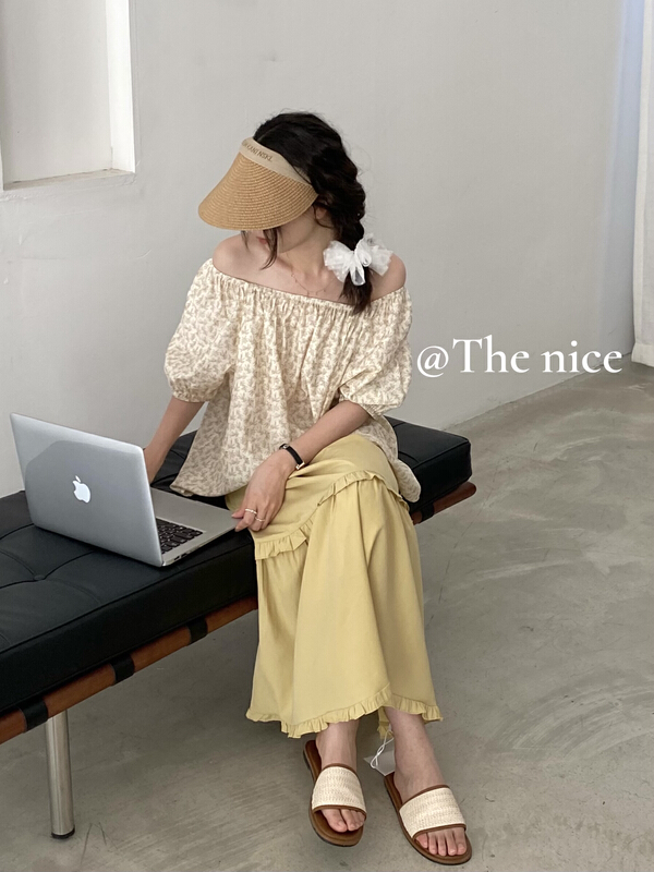 [the nice] leaf printed off shoulder shirt a90763\hjy