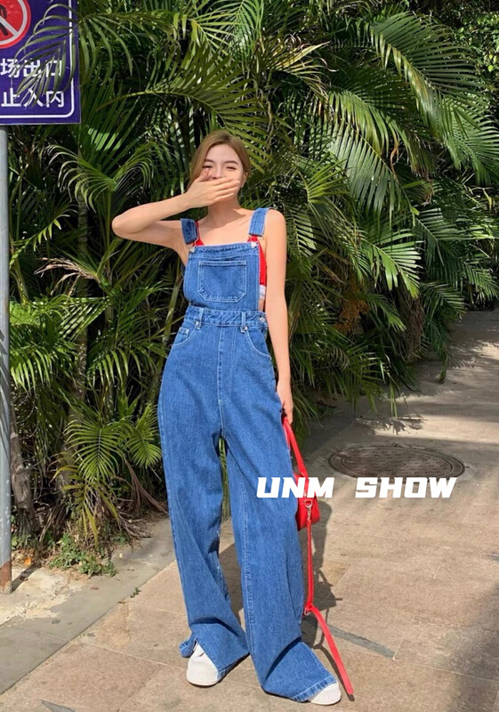 New year in early spring! [unm-show] long denim suspenders with split hem 1181\wtt