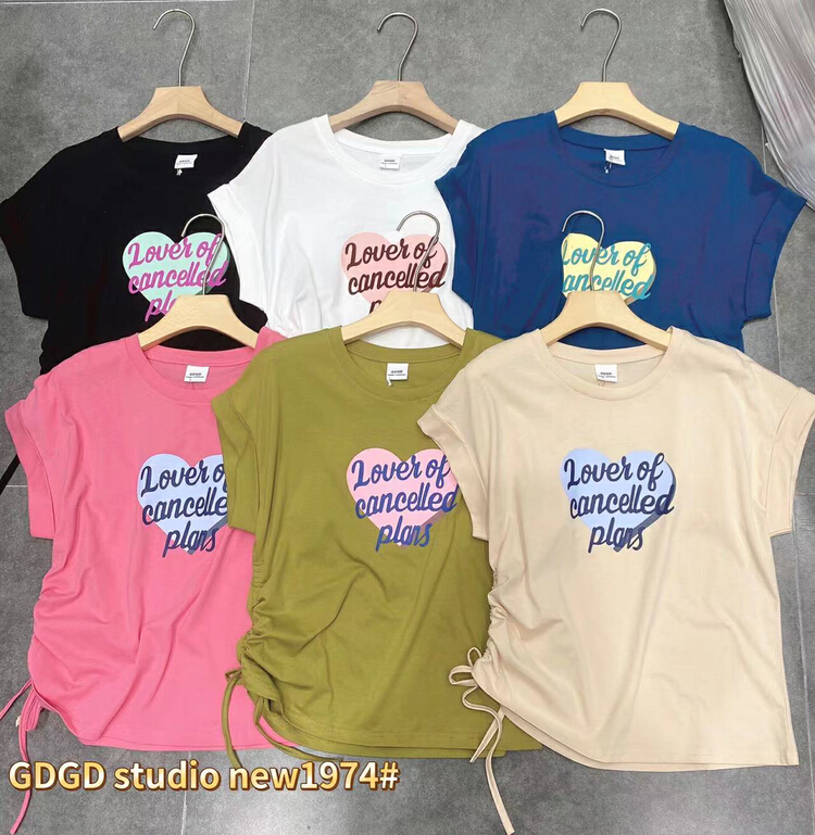 [gdgd] fashionable ins printed drawstring short sleeve T-shirt 1974\wtt