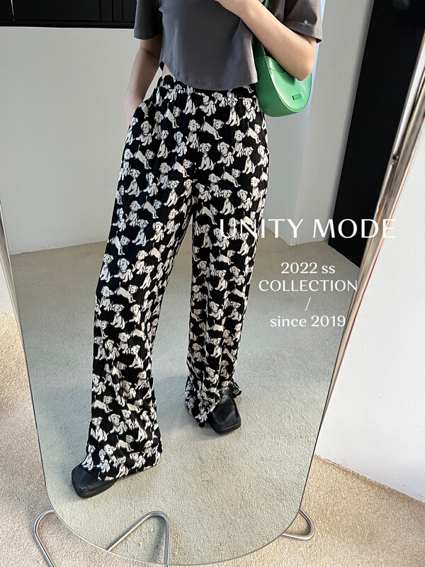 [unit] printed loose casual pants women's straight pants 6509