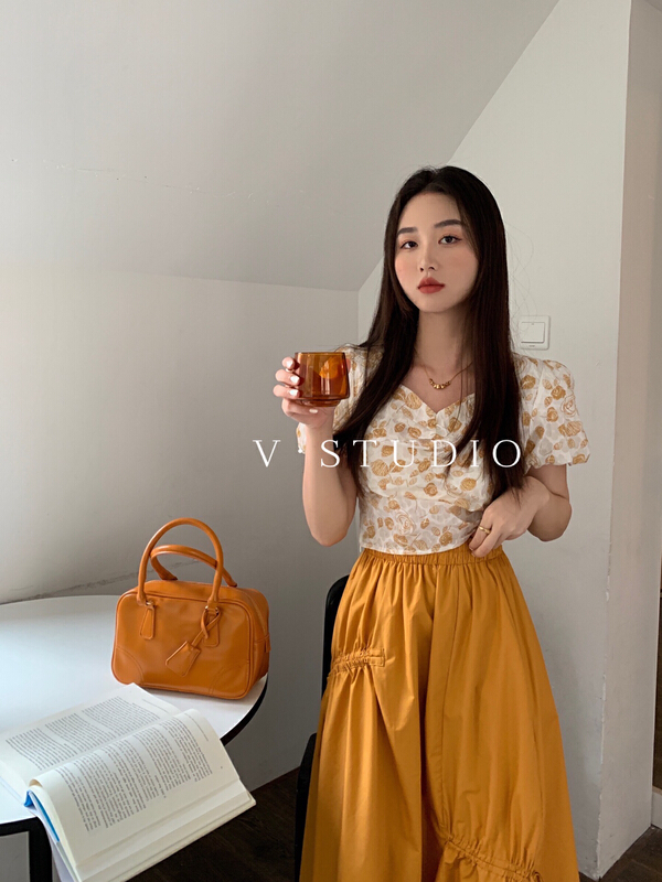 [v.studio] Korean floral versatile short shirt 5259\zjy