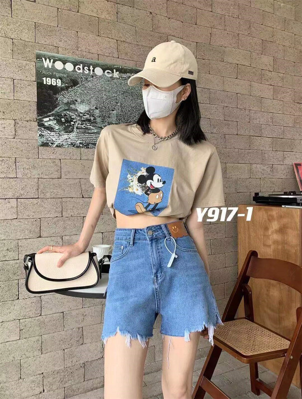 [e-ant] slim high waist comfortable denim shorts 917-1\ll