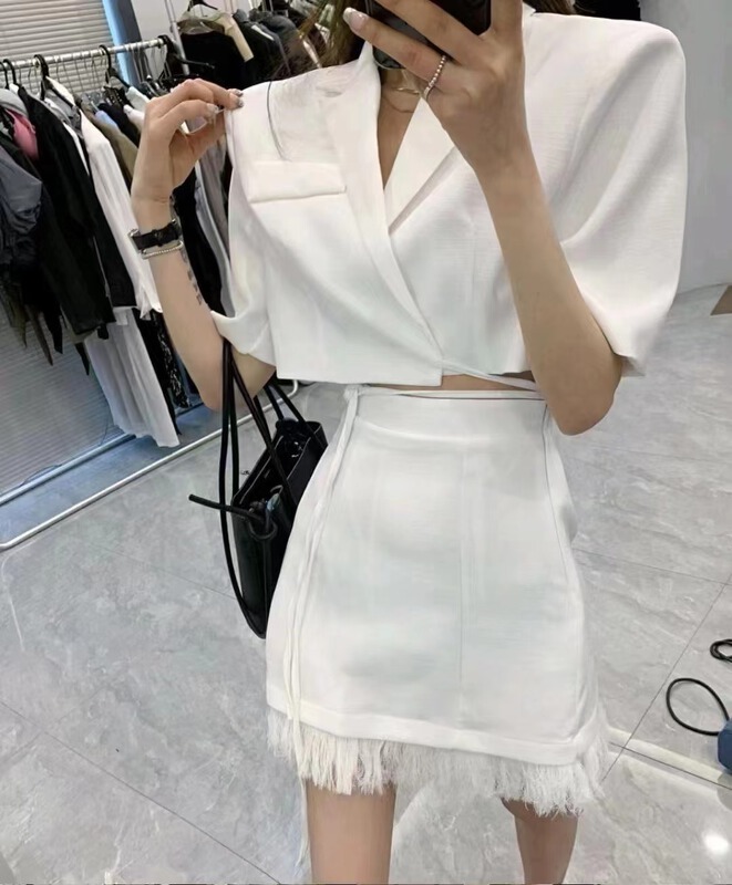 [top] temperament commuter short sleeve suit + simple and versatile skirt suit ys1-9015\zjy